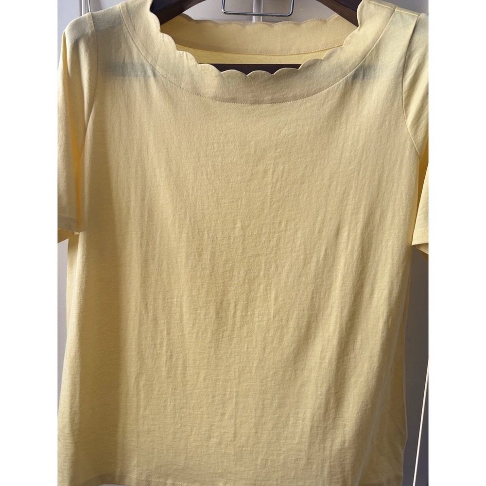 Talbots Size‎ 1X Yellow Scallop Neck Pima Cotton Women Blouse Top Short Sleeve